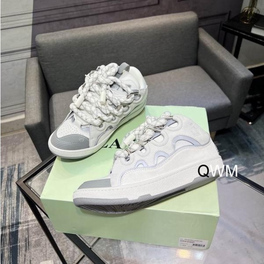 White and Light Gray Men’s Lanvin Curb Sneakers